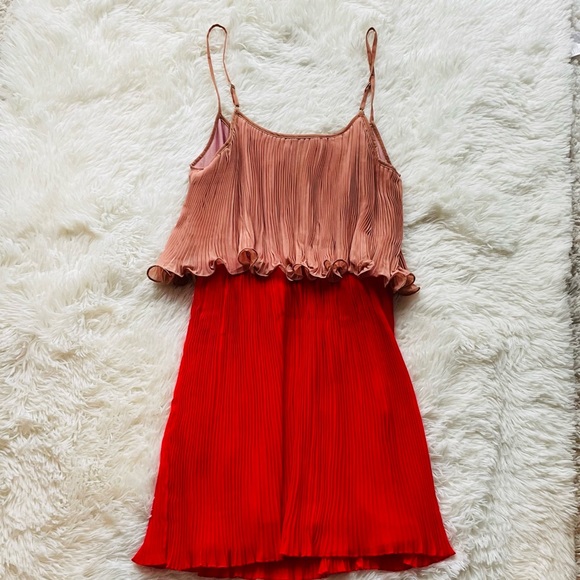 Pink & Red Pleated Mini Dress, S - Picture 3 of 3